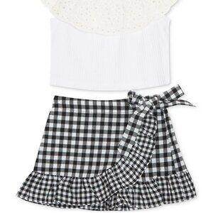 Black White Gingham Plaid Ruffle Mini Skort Skirt Womans sz Small